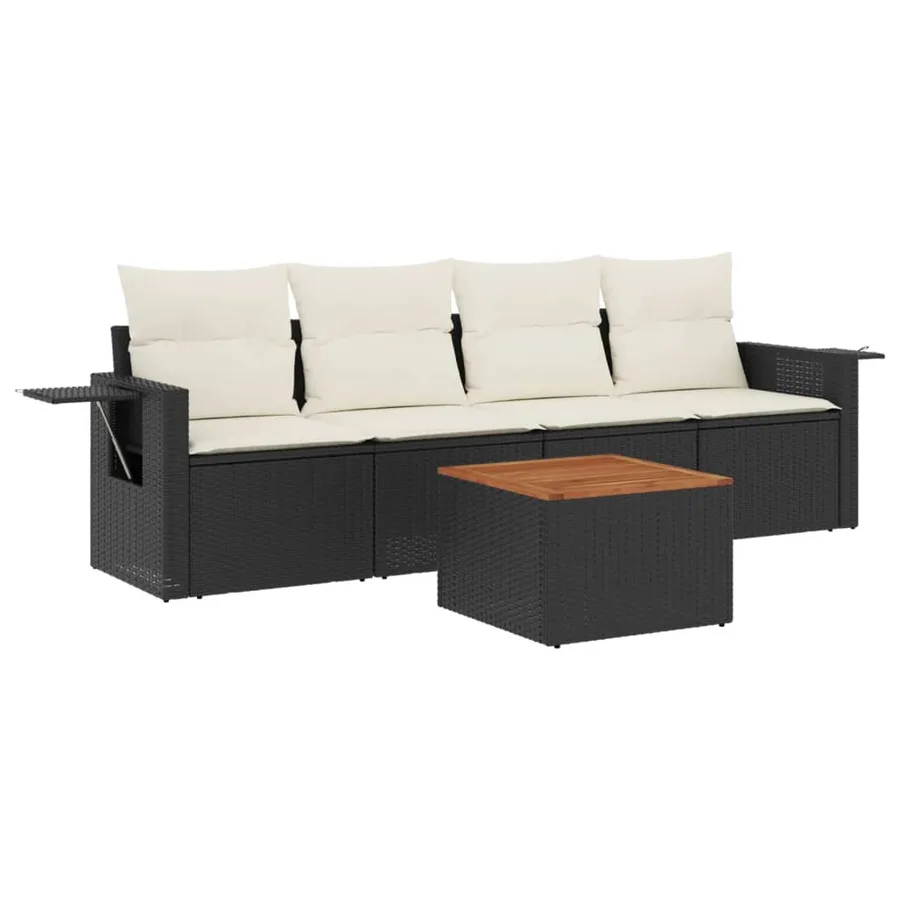 Salon de jardin 5 pcs avec coussins noir résine tressée - 2