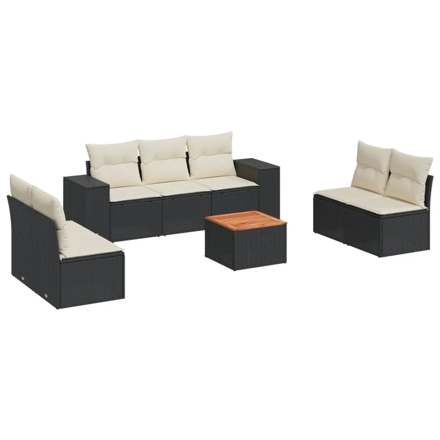 Salon de jardin 8 pcs avec coussins noir résine tressée - 2