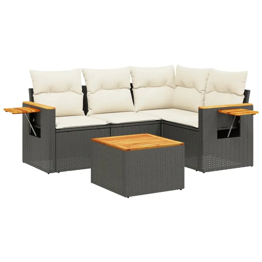 Salon de jardin 5 pcs avec coussins noir résine tressée - 2
