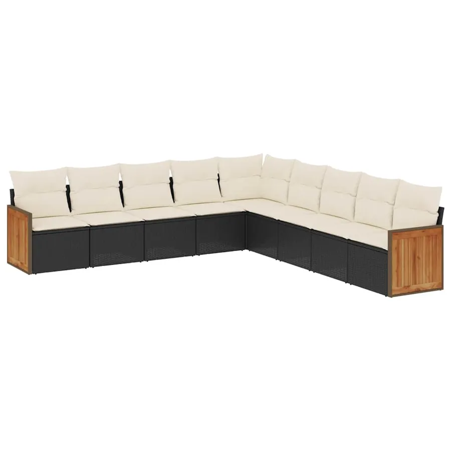 Salon de jardin 9 pcs avec coussins noir résine tressée - 2