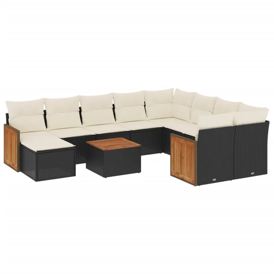 Salon de jardin 11 pcs avec coussins noir résine tressée - 2