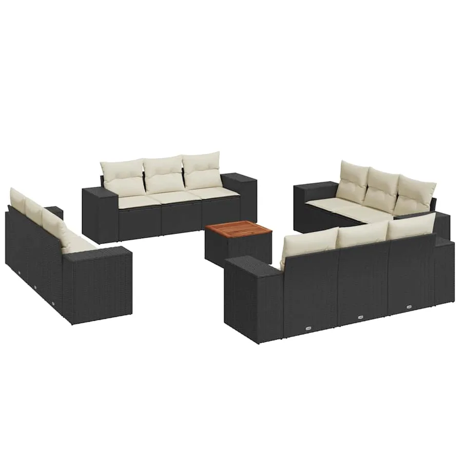Salon de jardin avec coussins 13 pcs noir résine tressée - 2