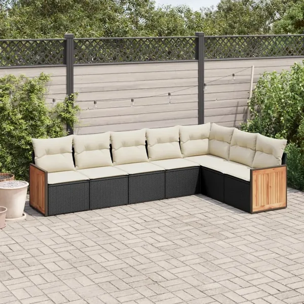Salon de jardin 7 pcs avec coussins noir résine tressée 62 x 62 x 69 cm - 62,8 kg