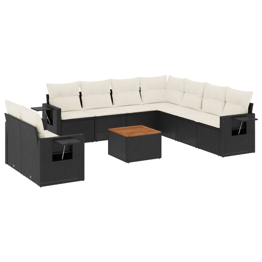 Salon de jardin 10 pcs avec coussins noir résine tressée - 2