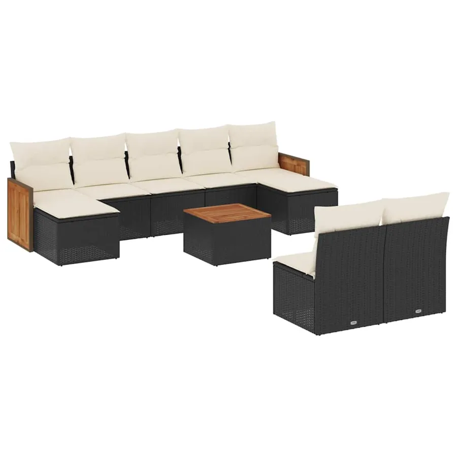 Salon de jardin 10 pcs avec coussins noir résine tressée - 2