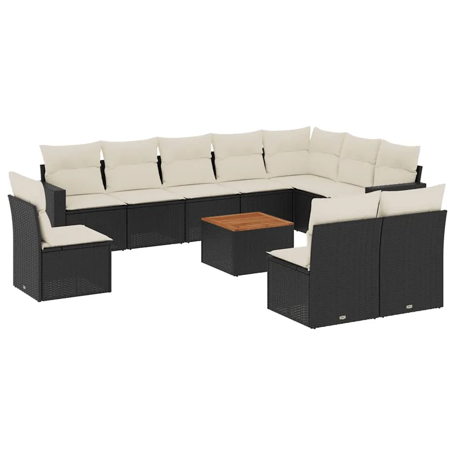 Salon de jardin 11 pcs avec coussins noir résine tressée - 2
