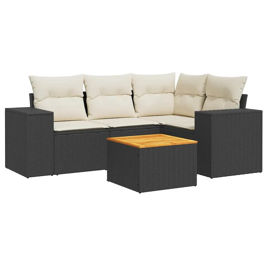 Salon de jardin 5 pcs avec coussins noir résine tressée - 2