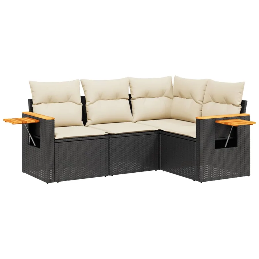 Salon de jardin 4 pcs avec coussins noir résine tressée - 2