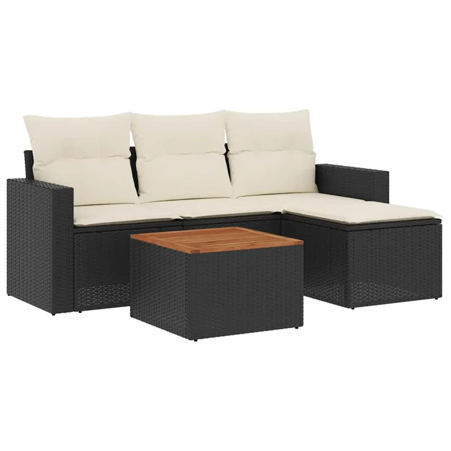 Salon de jardin 5 pcs avec coussins noir résine tressée - 2