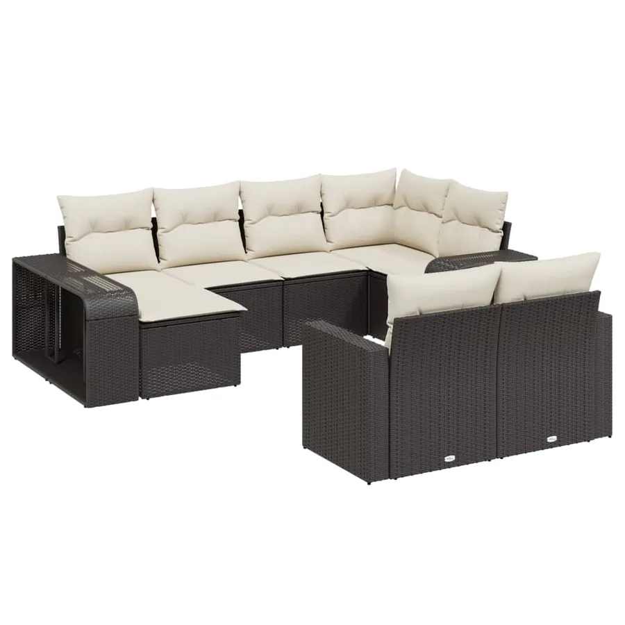 Salon de jardin 10 pcs avec coussins noir résine tressée - 2