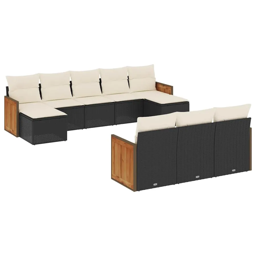 Salon de jardin 10 pcs avec coussins noir résine tressée - 2