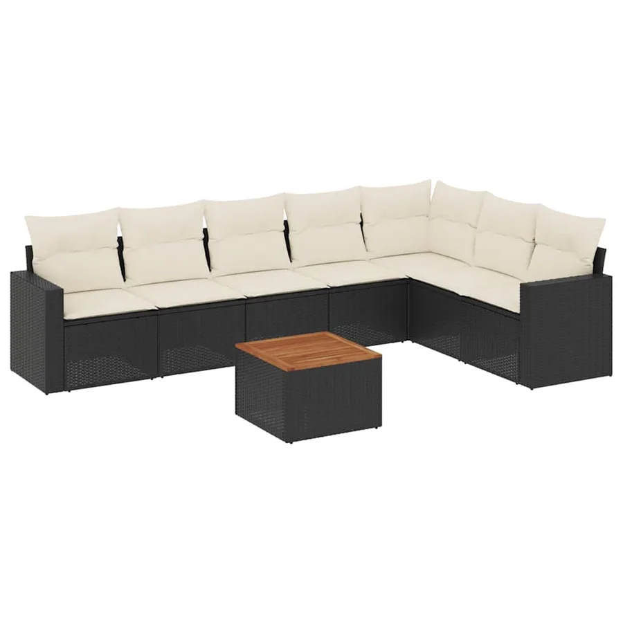 Salon de jardin 8 pcs avec coussins noir résine tressée - 2