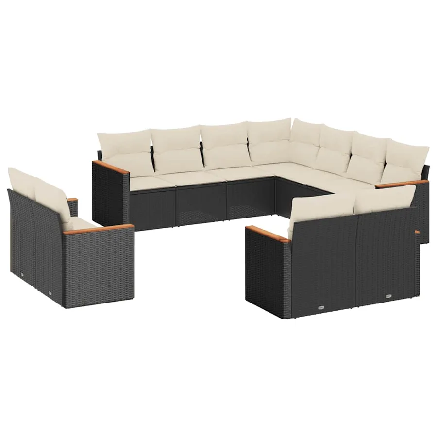 Salon de jardin 11 pcs avec coussins noir résine tressée - 2