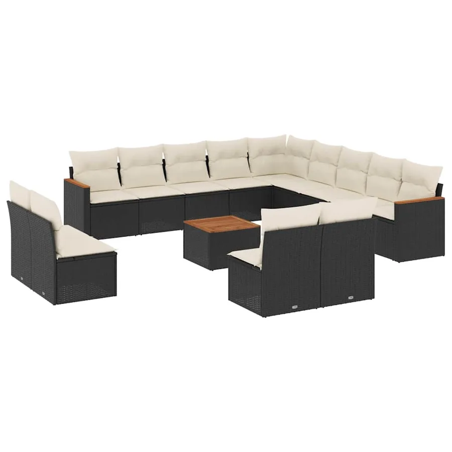 Salon de jardin avec coussins 14 pcs noir résine tressée - 2