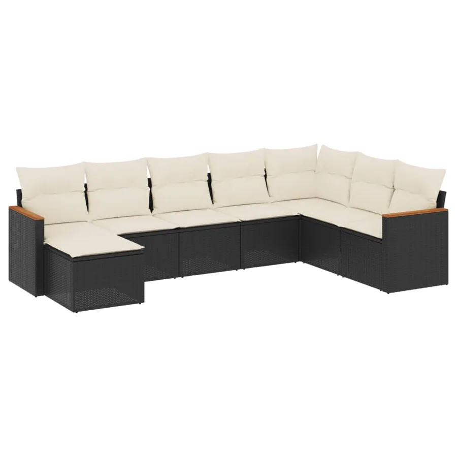 Salon de jardin 8 pcs avec coussins noir résine tressée - 2
