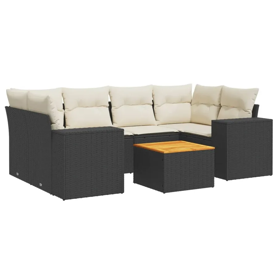 Salon de jardin 7 pcs avec coussins noir résine tressée 62 x 62 x 69 cm - 65,3 kg - 2