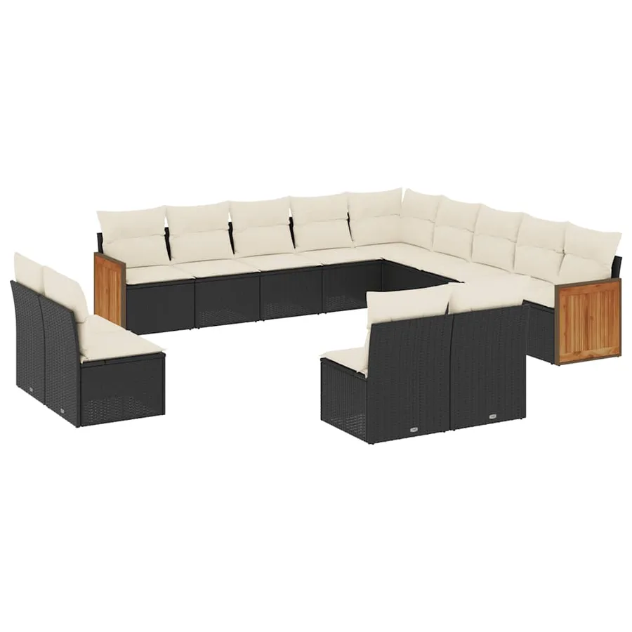 Salon de jardin avec coussins 13 pcs noir résine tressée - 2
