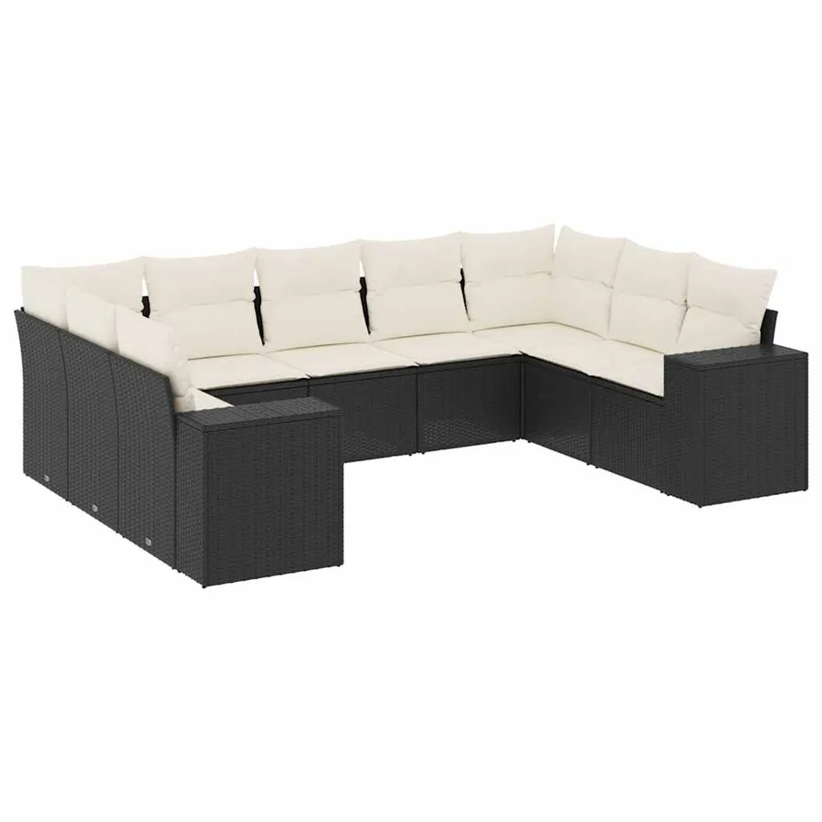 Salon de jardin 9 pcs avec coussins noir résine tressée - 2