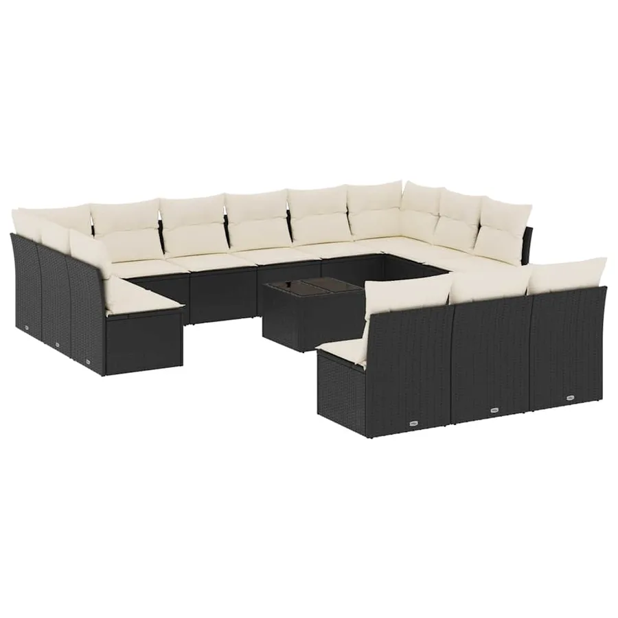 Salon de jardin avec coussins 14 pcs noir résine tressée - 2