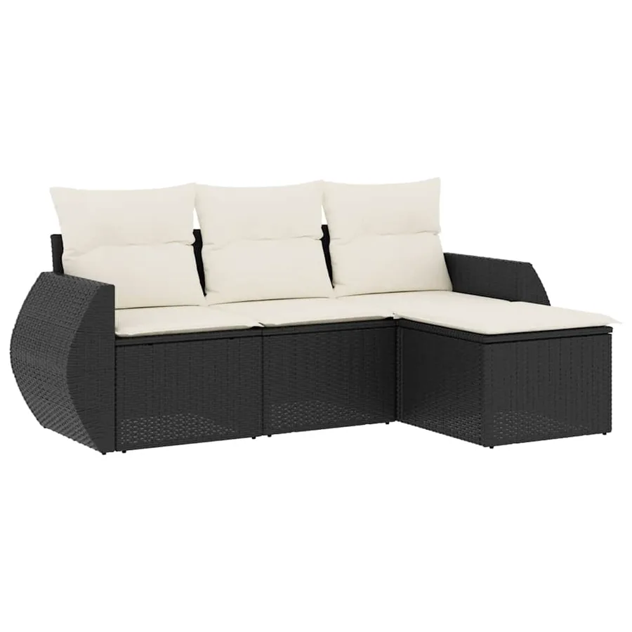 Salon de jardin 4 pcs avec coussins noir résine tressée - 2