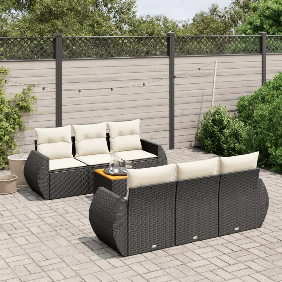 Salon de jardin 7 pcs avec coussins noir résine tressée 55 x 62 x 69 cm - 61,8 kg