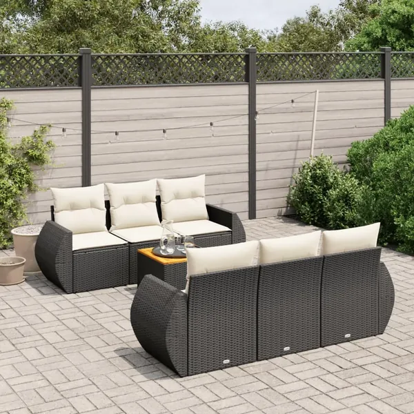 Salon de jardin 7 pcs avec coussins noir résine tressée 55 x 62 x 69 cm - 61,8 kg