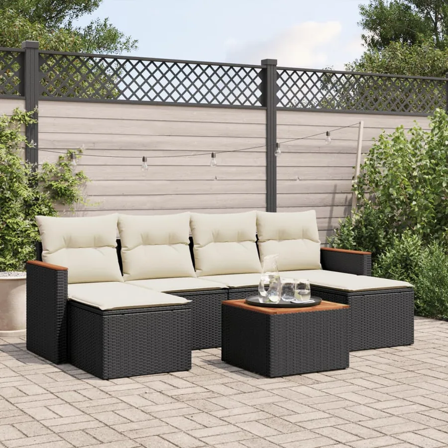 Salon de jardin 7 pcs avec coussins noir résine tressée 55 x 62 x 69 cm - 56,0 kg