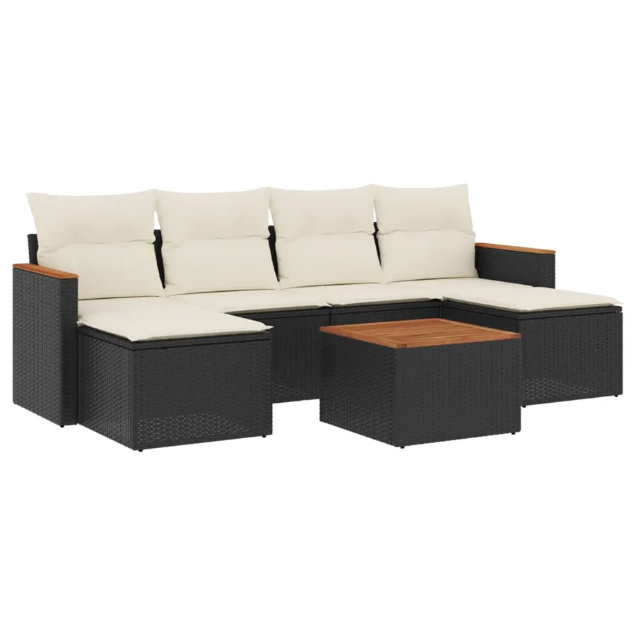 Salon de jardin 7 pcs avec coussins noir résine tressée 55 x 62 x 69 cm - 56,0 kg - 2