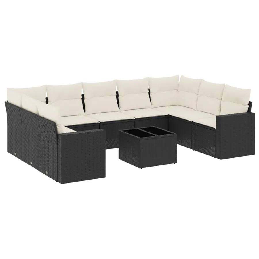 Salon de jardin 10 pcs avec coussins noir résine tressée - 2