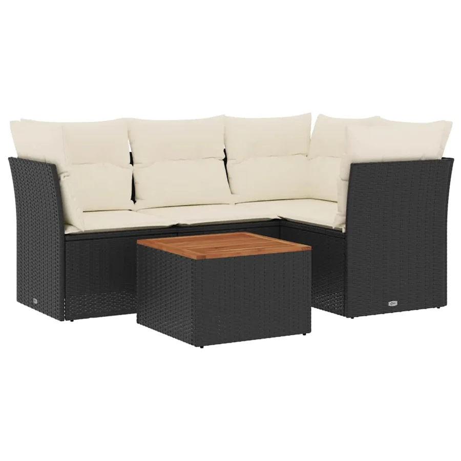 Salon de jardin 5 pcs avec coussins noir résine tressée - 2