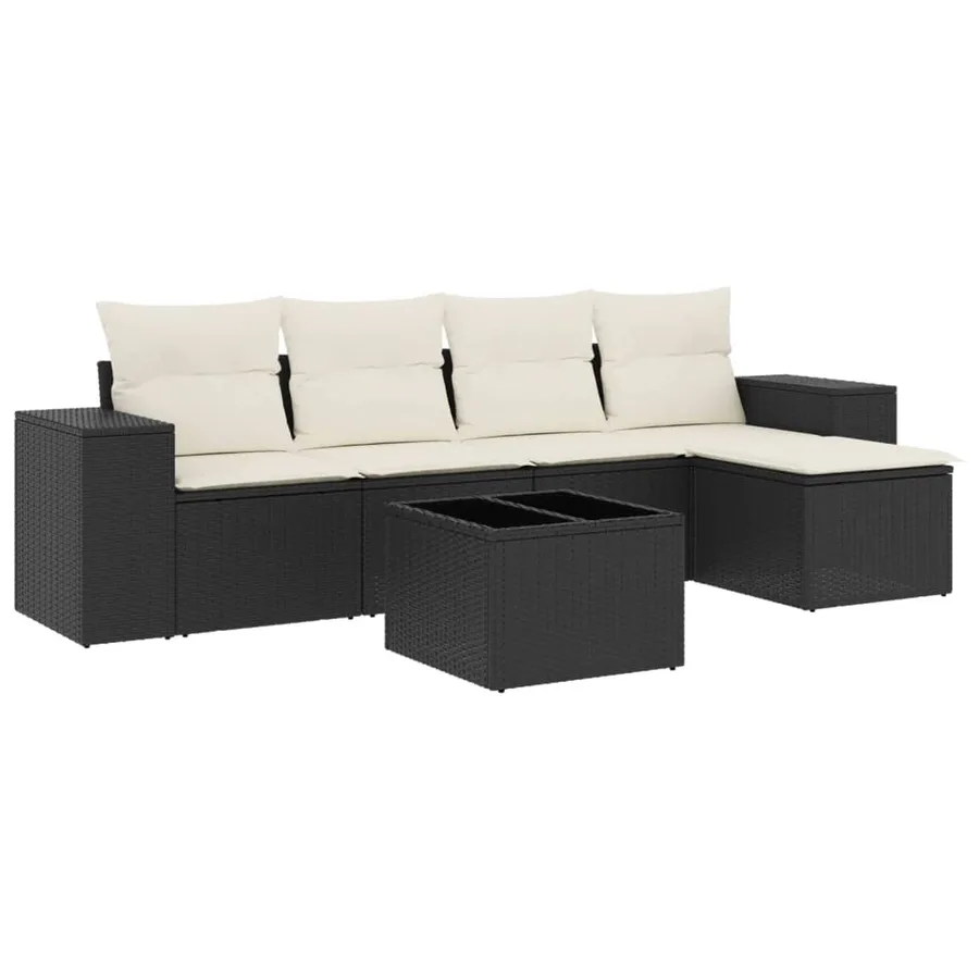 Salon de jardin 6 pcs avec coussins noir résine tressée - 2