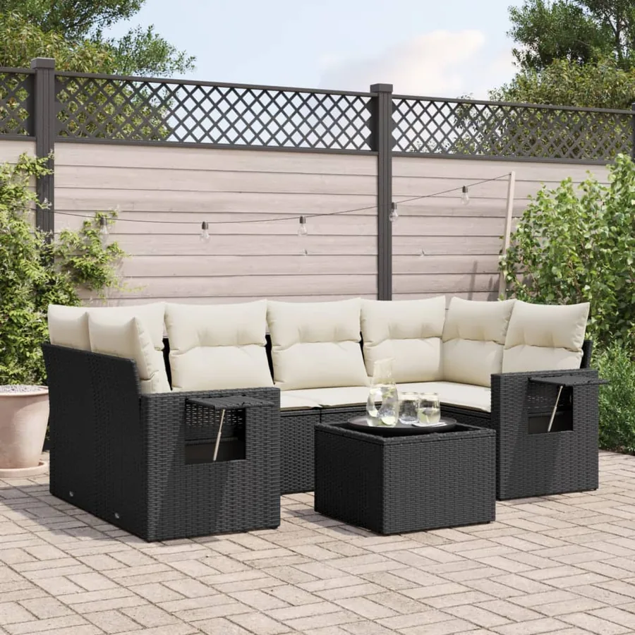 Salon de jardin 7 pcs avec coussins noir résine tressée 55 x 62 x 69 cm - 64,1 kg