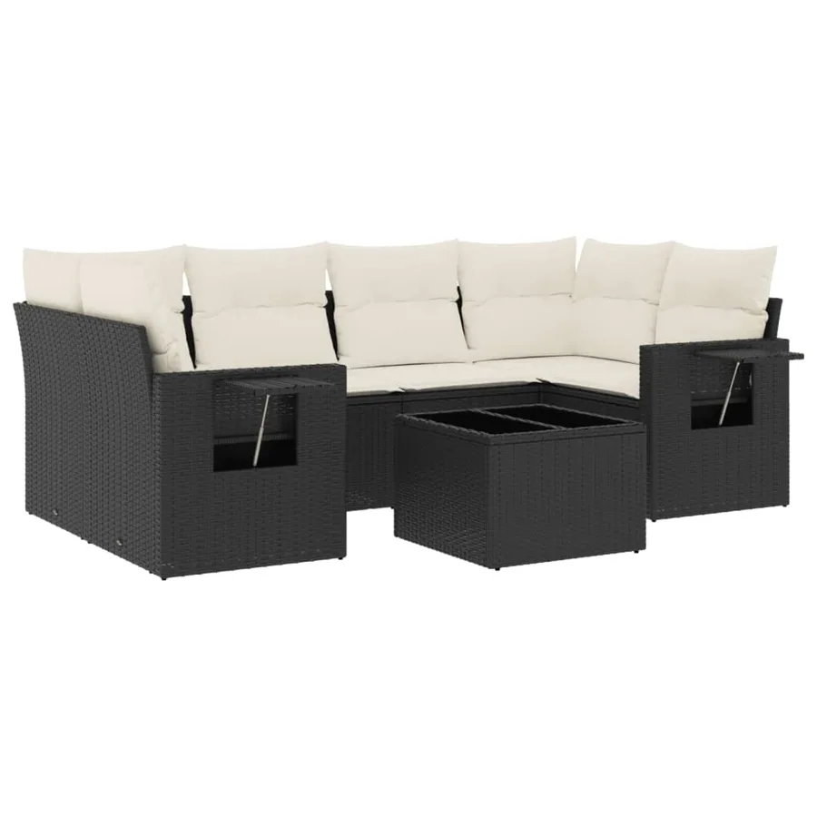 Salon de jardin 7 pcs avec coussins noir résine tressée 55 x 62 x 69 cm - 64,1 kg - 2