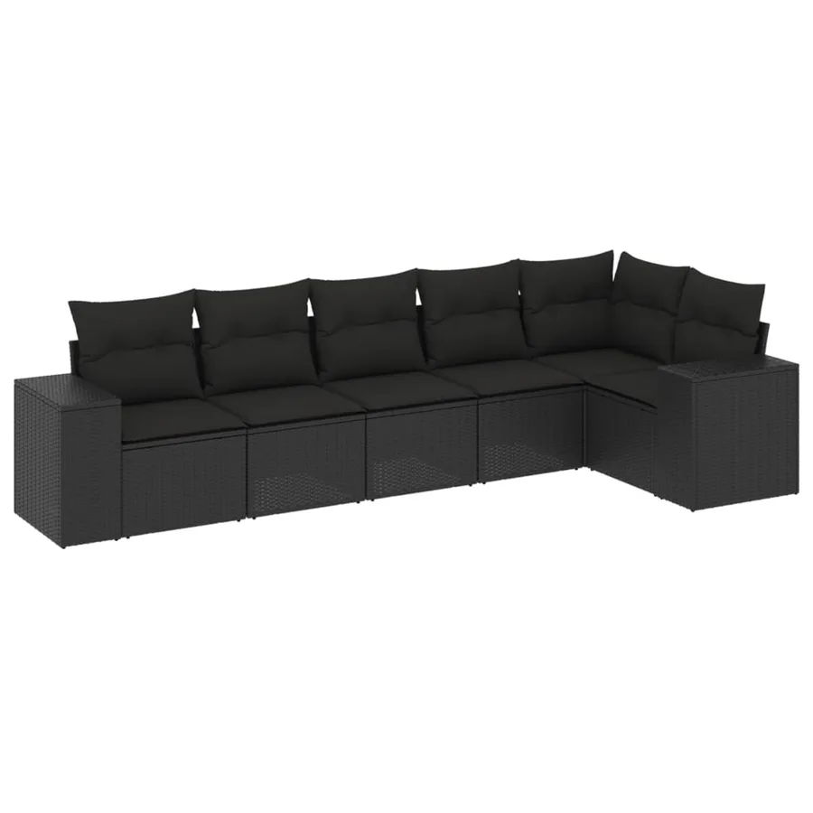 Salon de jardin 6 pcs avec coussins noir résine tressée - 2