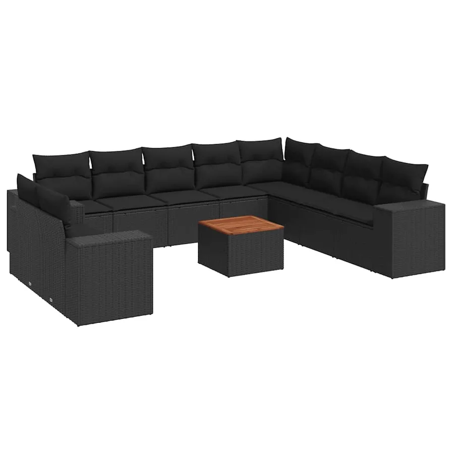 Salon de jardin 11 pcs avec coussins noir résine tressée - 2
