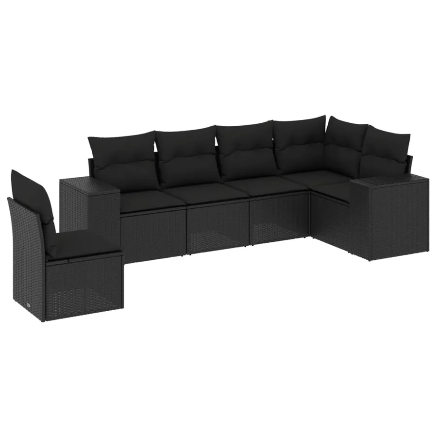 Salon de jardin 6 pcs avec coussins noir résine tressée - 2