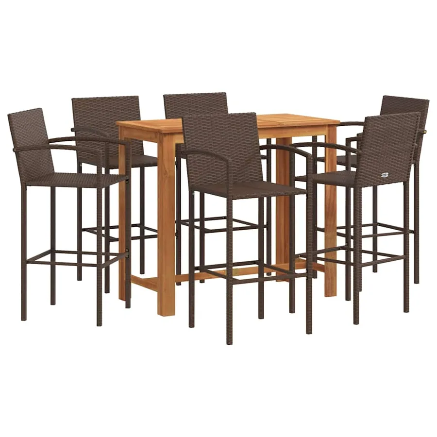 Ensemble de bar de jardin 7 pcs marron bois massif acacia rotin - 2