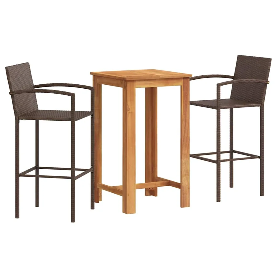 Ensemble de bar de jardin 3 pcs marron bois massif acacia rotin - 2