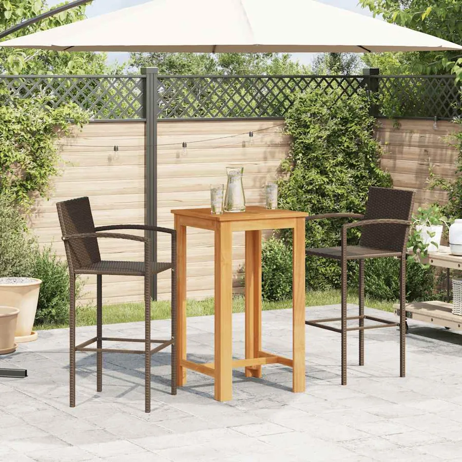 Ensemble de bar de jardin 3 pcs marron bois massif acacia rotin - 3