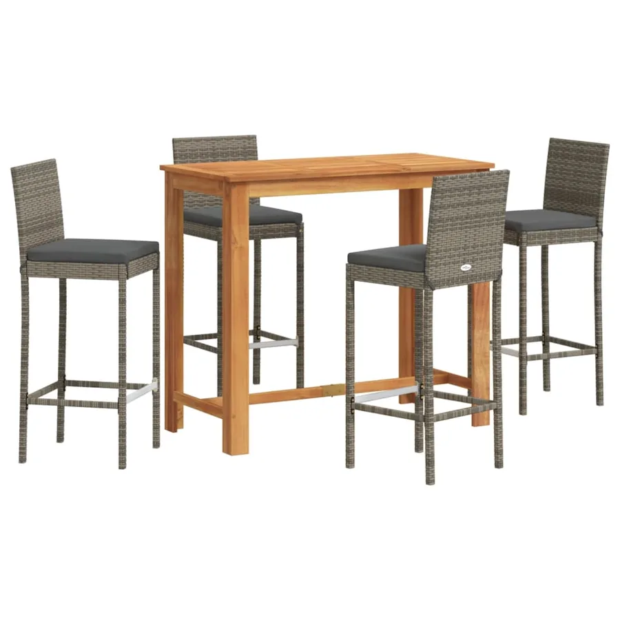 Ensemble de bar de jardin 5 pcs gris bois massif acacia rotin - 2