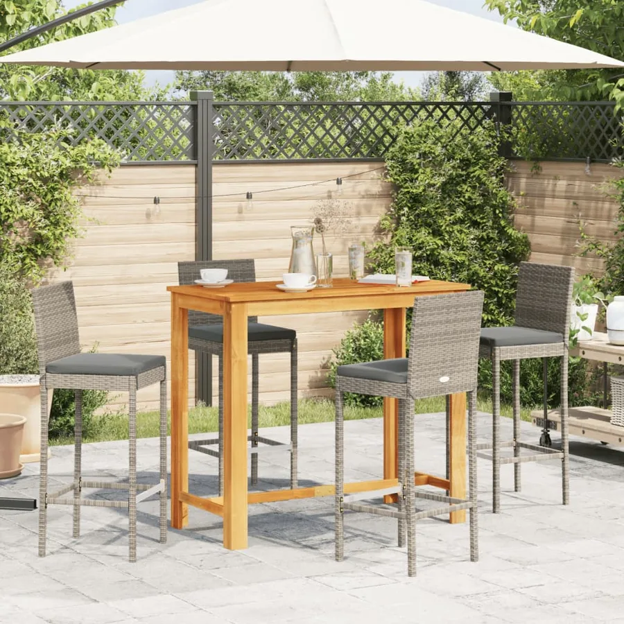 Ensemble de bar de jardin 5 pcs gris bois massif acacia rotin - 3