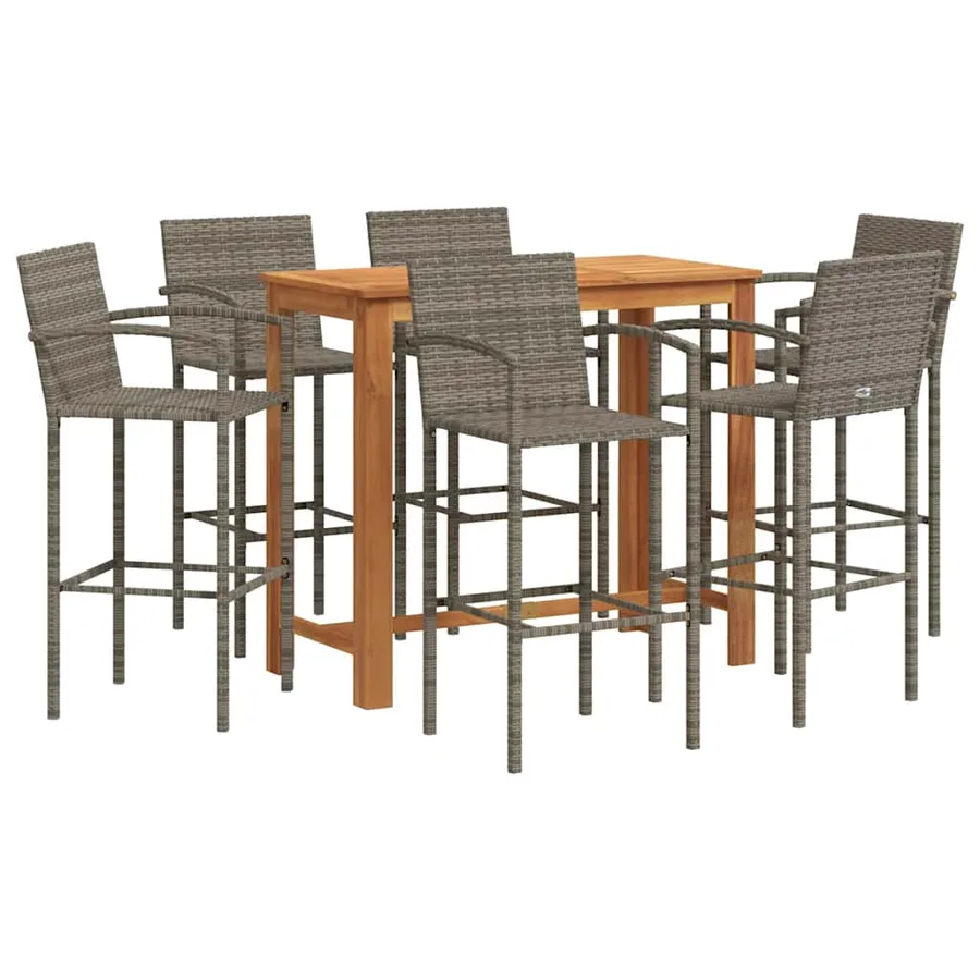 Ensemble de bar de jardin 7 pcs gris bois massif acacia rotin - 2