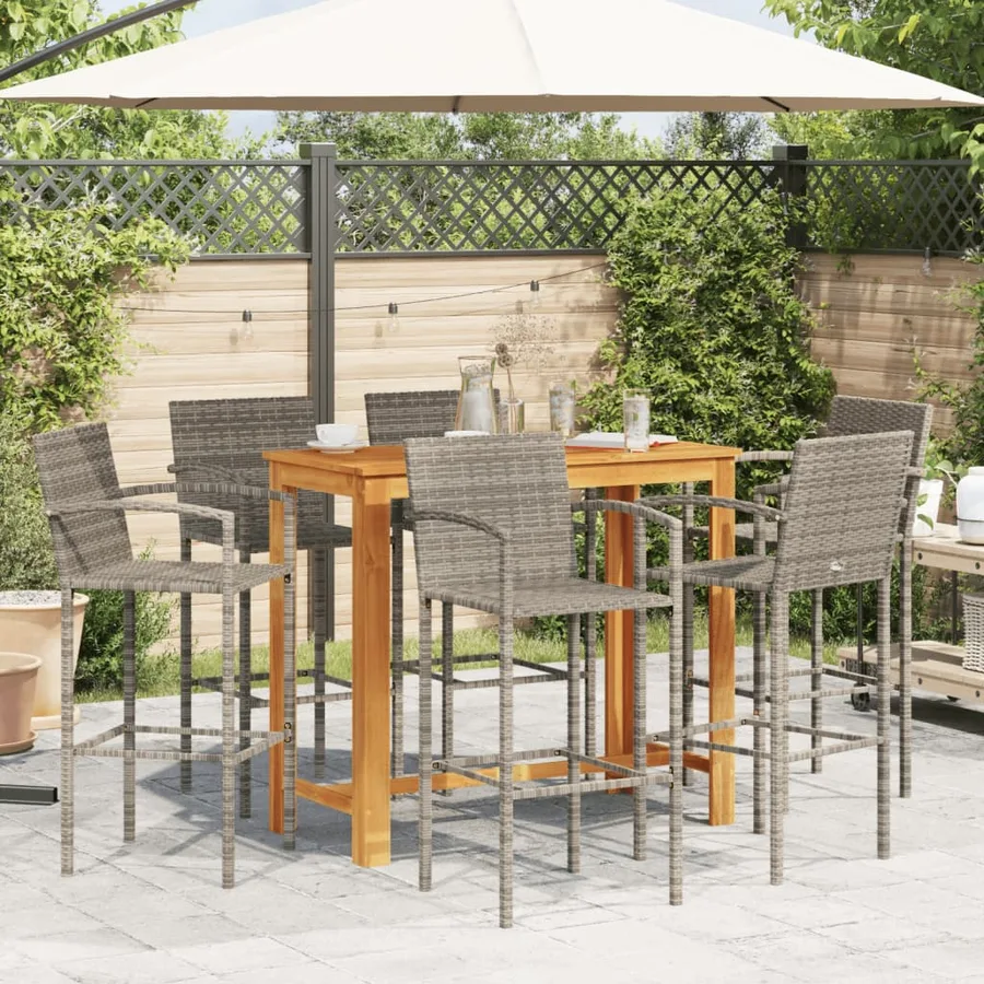 Ensemble de bar de jardin 7 pcs gris bois massif acacia rotin - 3