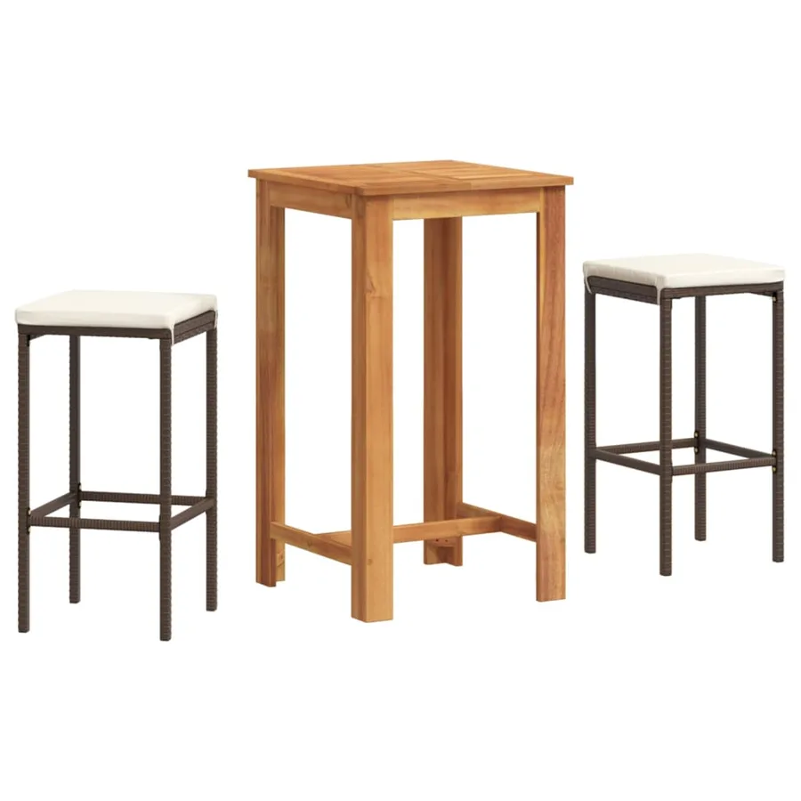 Ensemble de bar de jardin 3 pcs marron bois massif acacia rotin - 2
