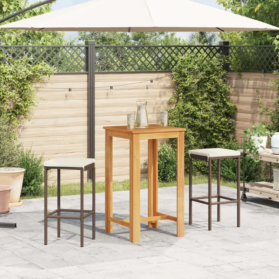 Ensemble de bar de jardin 3 pcs marron bois massif acacia rotin - 3