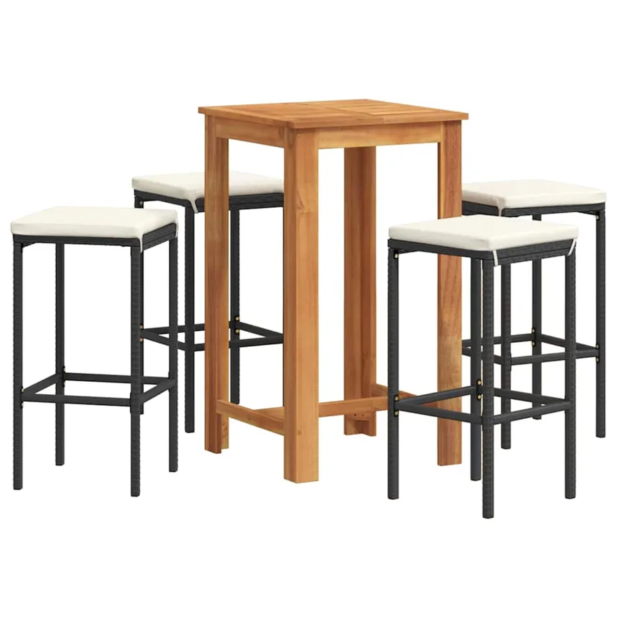 Ensemble de bar de jardin 5 pcs noir bois massif acacia rotin - 2