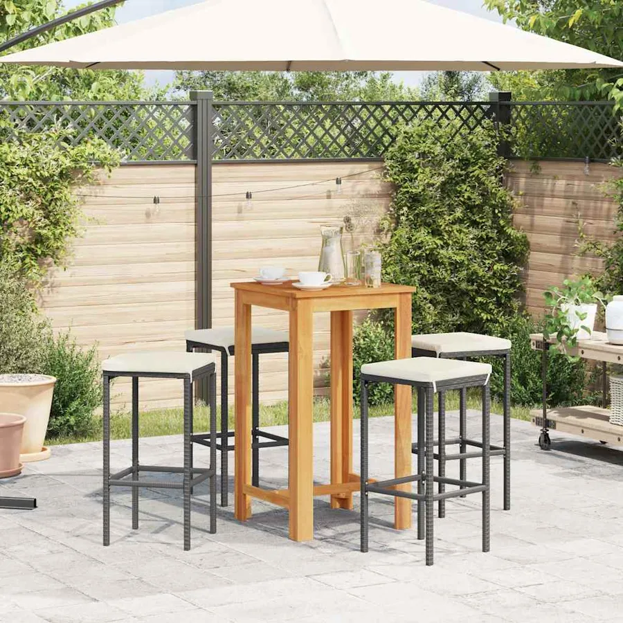 Ensemble de bar de jardin 5 pcs noir bois massif acacia rotin - 3