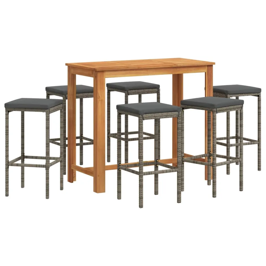 Ensemble de bar de jardin 7 pcs gris bois massif acacia rotin - 2