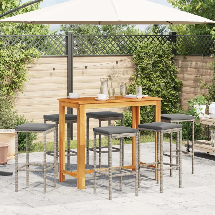 Ensemble de bar de jardin 7 pcs gris bois massif acacia rotin - 3