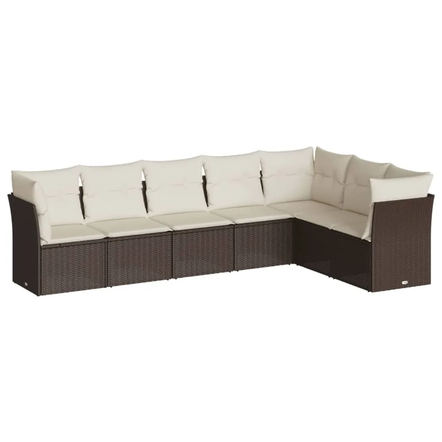 Salon de jardin avec coussins 7 pcs marron résine tressée - 2
